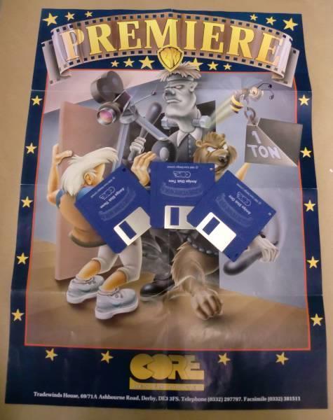 I tre floppy disk di Premiere con il poster omaggio incluso nella scatola